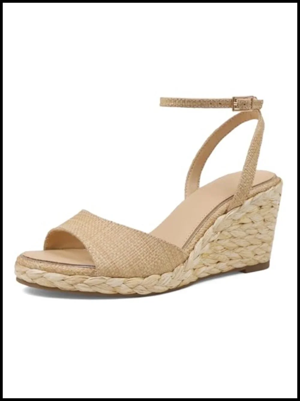 Raffia Espadrille Platform Wedge Sandals with Ankle Strap